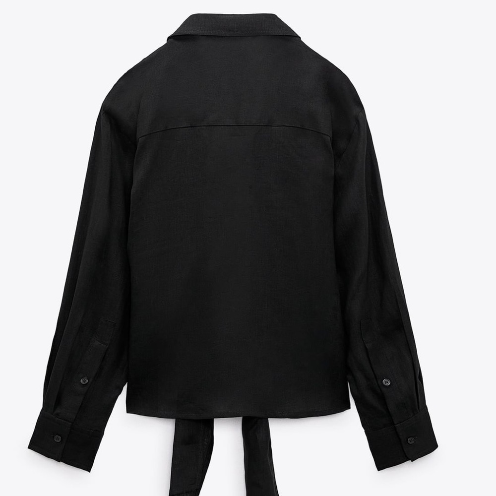 Zara NWT Black Linen Shirt With Knot size S - Picture 7 of 8